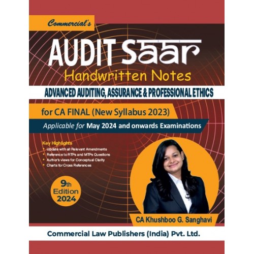 Commercial's Audit SAAR Handwritten Class Notes on Advanced Auditing, Assurance & Professional Ethics for CA Final May 2024 Exam [New Syllabus 2023] by CA. Khusboo Girish Sanghavi